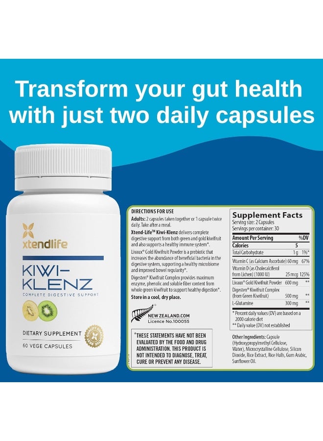 Xtendlife | Kiwi-Klenz | Natural Prebiotic Packed with Enzyme, Soluble Fiber & Prebiotics | Supports Good Gut Flora & Promote Healthy Digestive Function | 60 Vegetarian Capsules (1 Pack) - Image 3